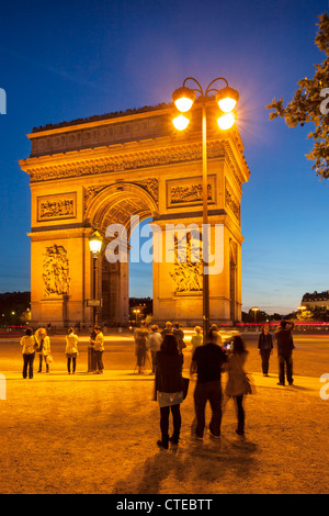 Twilight at Arch de Triomphe, Paris France Stock Photo