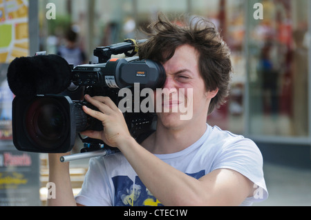 Television TV Cameraman with SONY XDCAM Power HAD FX HDVS Multiscan Digital TV Camera Fujinon Super Wide TV Zoom Lense Heilbronn Stock Photo