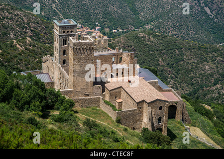Aerial view of former Benedictine monastery Sant Pere de Rodes (IX-XI century). Catalonia, Spain. Stock Photo