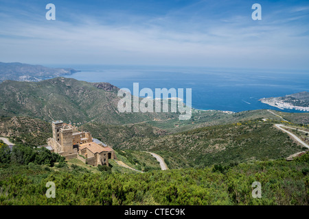 Aerial view of former Benedictine monastery Sant Pere de Rodes (IX-XI century). Catalonia, Spain. Stock Photo