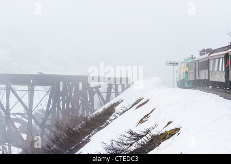 White Pass and Yukon Route (WP&YR) Railroad train ride from Skagway, Alaska to Fraser, British Columbia. Stock Photo