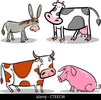 cartoon illustration of four cute farm animals set Stock Photo