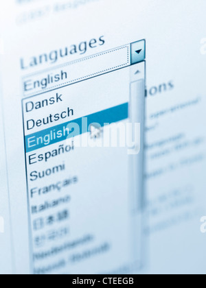 International e-commerce web site language selection menu Stock Photo