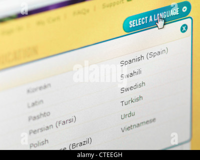 Web site localization menu. Language selection. Stock Photo