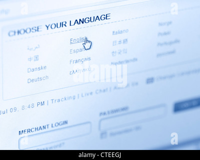 E-commerce web site choose your language localization menu Stock Photo