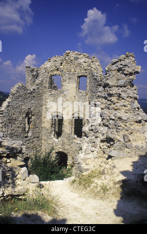 The ruins of medieval castle Hrusov in Tribec mountains, Slovakia. Stock Photo