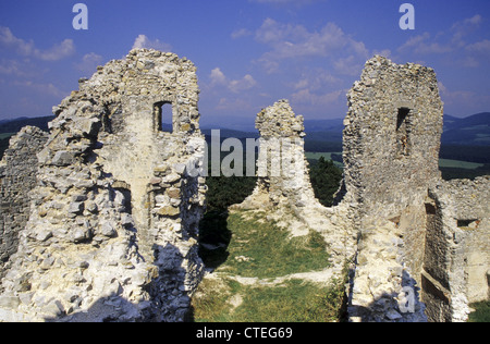 The ruins of medieval castle Hrusov in Tribec mountains, Slovakia. Stock Photo