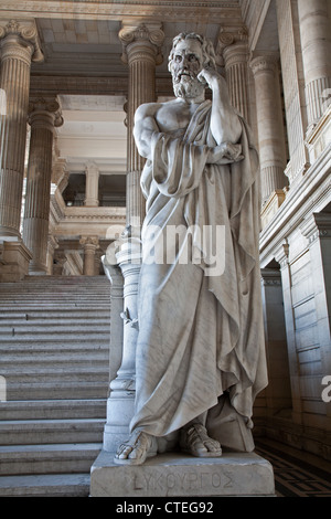 BRUSSELS - JUNE 22: Statue of Lycurgos ancient king of Sparta from vestiubule of Justice palace on June 22, 2012 in Brussels. Stock Photo