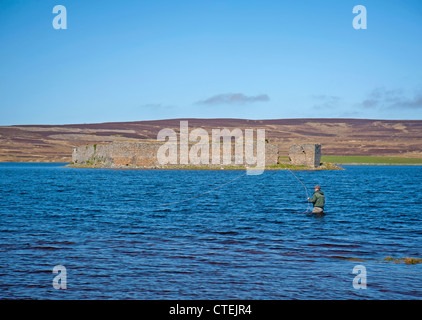 Trout Fly fishing on the open waters of Lochindorb, Moray. Scotland.  SCO 8252 Stock Photo