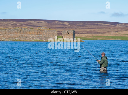 Trout Fly fishing on the open waters of Lochindorb, Moray. Scotland.  SCO 8253 Stock Photo