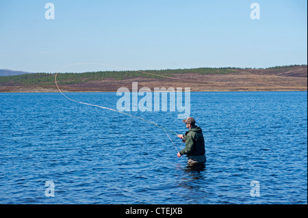 Trout Fly fishing on the open waters of Lochindorb, Moray. Scotland.  SCO 8254 Stock Photo