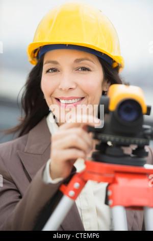 USA, New Jersey, Jersey City, Architect using theodolite Stock Photo
