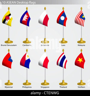 ASEAN Table flags, flags of ASEAN collection set Stock Photo