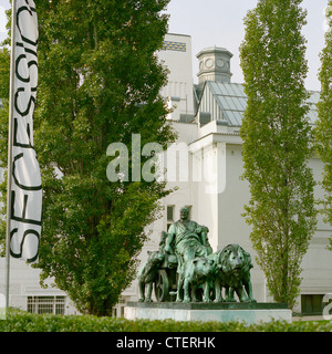 Bronze of Mark Antony in chariot pulled by lions beside the Secession Building in Vienna Austria Stock Photo