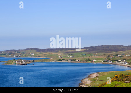 View to Aultbea fishing village across Loch Ewe on Scottish west coast Wester Ross, Ross and Cromarty, Highland, Scotland, UK Stock Photo