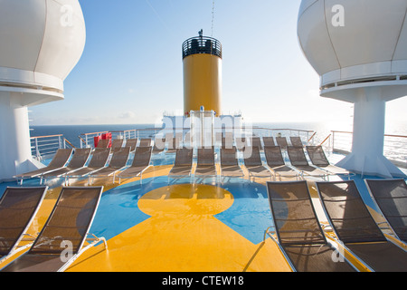 relaxation area on upper deck of cruise liner Stock Photo