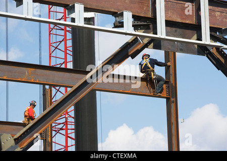 USA, New York, Long Island, New York City, Male workers on construction site Stock Photo