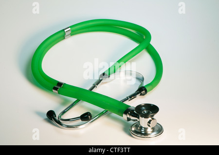 Green stethoscope on white background Stock Photo