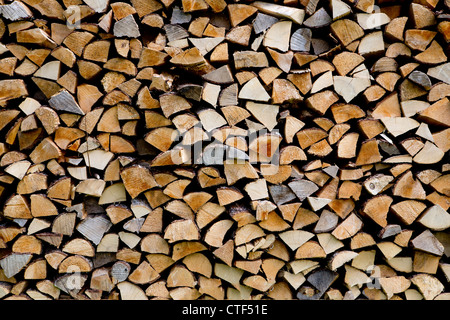 Woodpile are stacked from different kind wood types Stock Photo