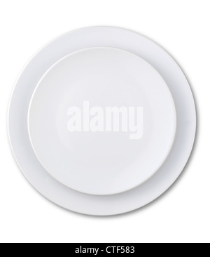 an overhead view of an empty plate isolated on white with a clipping path Stock Photo