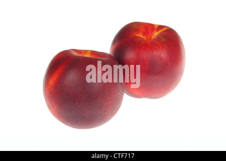 pair of ripe nectarines, photo on the white background