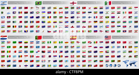 National Flags of the world emboss and round corner set 7 Stock Photo