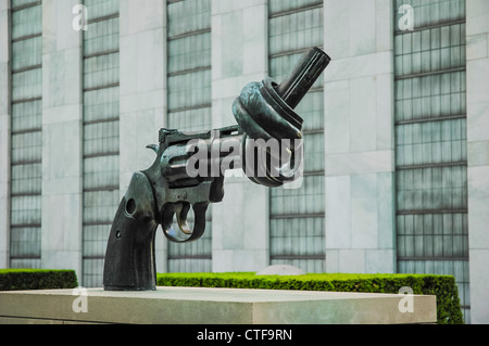 Peace monument in front of UN building in New York City, USA Stock ...