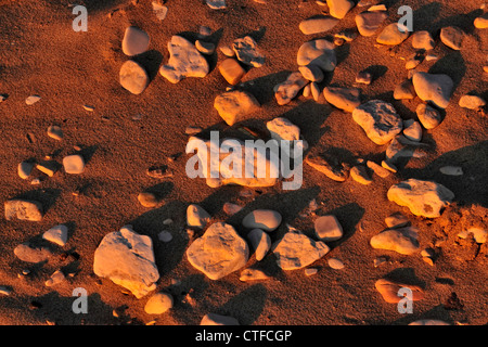 Beach pebbles at dawn Lake Winnipeg shoreline, Matlock, Manitoba, Canada Stock Photo