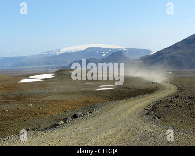 The road approaching Langjökull (Long Glacier), western Iceland, Island, North Atlantic, Europe Stock Photo