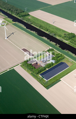The Netherlands, Zeewolde, Farms and farmland in Flevopolder. Aerial. Stock Photo