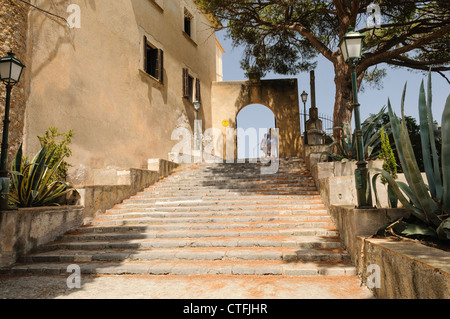 Steep steps up to Santuari de Sant Salvador, Arta, Mallorca/Majorca Stock Photo