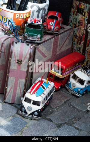 British retro ornaments on sale outside a shop in Camden high street. London Stock Photo