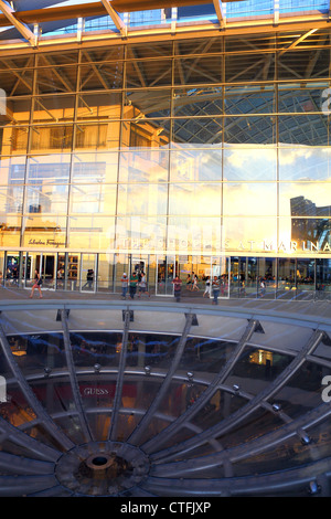 The Rain Oculus in front of the Shoppes at Marina Bay Sands in Singapore. Stock Photo