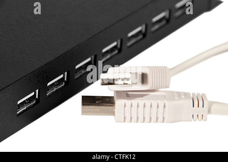 A USB-hub macro photo with USB-connectors isolated on white background Stock Photo