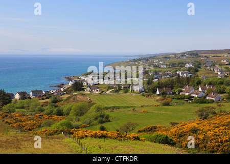 View to village on shores of Loch Gairloch on northwest Highlands coast. Strath, Gairloch, Wester Ross, Highland, Scotland, UK Stock Photo