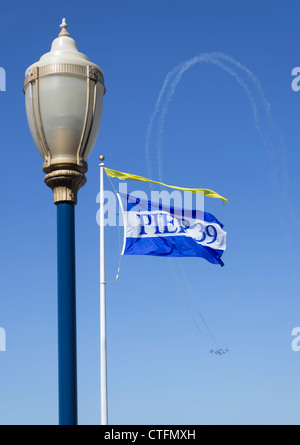 Aerobatics over San Francisco bay viewed from Pier 39 at the harbor front Stock Photo