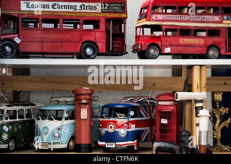 British retro ornaments on sale outside a shop in Portobello Road. London Stock Photo