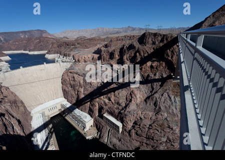 View of the Hoover Dam and the Mike O'Callaghan-Pat Tillman Memorial Bridge Stock Photo