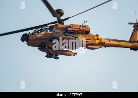 Israeli Air Force (IAF) AH-64 Apache Longbow attack helicopter, known as 'Saraf' (Seraph) In Israel, with pylons and missiles. Stock Photo