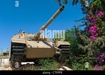 A solitary Israeli Merkava tank at the entrance to 'Yad La Shiryon' memorial and museum in Israel. Stock Photo