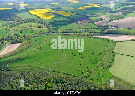Aerial photograph of Hod Hill Neolithic Hill Fort Stock Photo