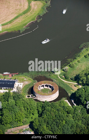 The Netherlands, Weesp, Aerial, Fort Uitermeer at river Vecht. Defence Line of Amsterdam. Hollandse Waterlinies. Dutch Water Defence Lines. Aerial. Stock Photo