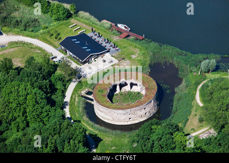 The Netherlands, Weesp, Aerial, Fort Uitermeer at river Vecht. Defence Line of Amsterdam. Hollandse Waterlinies. Dutch Water Defence Lines. Aerial. Stock Photo