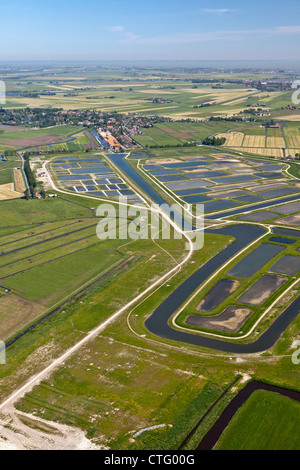 The Netherlands, Broek in Waterland. Polder called Volgermeerpolder. Nature reserve. Former garbage dump. Aerial. Stock Photo