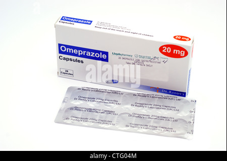 Capsules containing Omeprazole as gastro - resistant granules Stock Photo