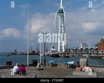 dh Old Portsmouth Spinnaker Tower PORTSMOUTH HAMPSHIRE People sitting Bath square Point Millennium cities skyline tourists england uk Stock Photo