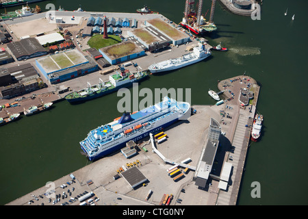 The Netherlands, IJmuiden, Aerial, Harbor. Port. DFDS Ferry boat. Stock Photo