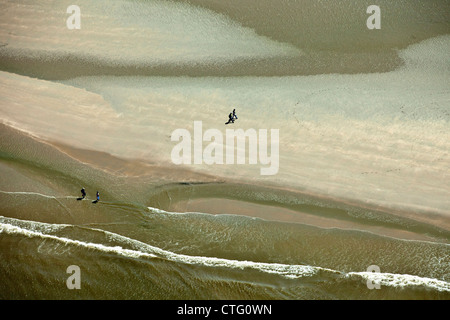 The Netherlands, Zandvoort, Aerial, Beach. People hiking. Stock Photo