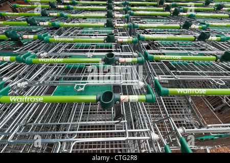 Waitrose supermarket shopping trolleys, Stroud, Gloucestershire, UK Stock Photo