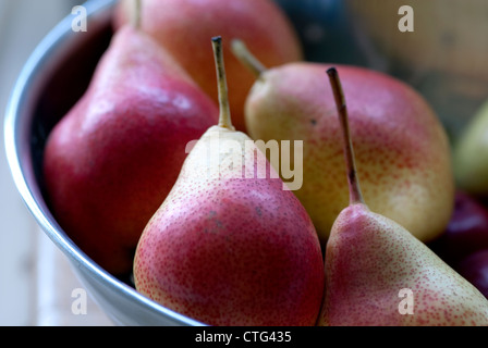 Forelle Pears in a metal bowl Stock Photo